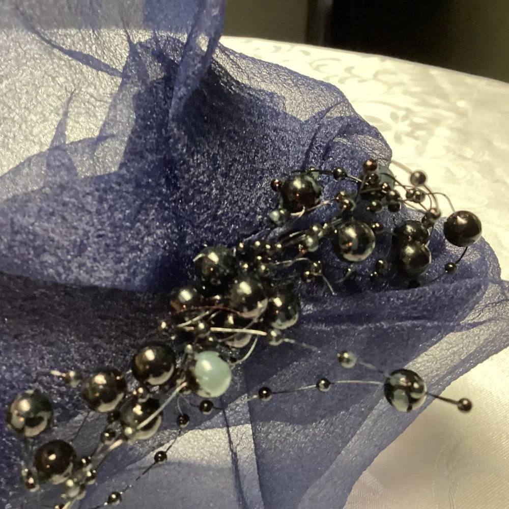 Navy vintage head covering all handmade lace and beads - Picture 3 of 6